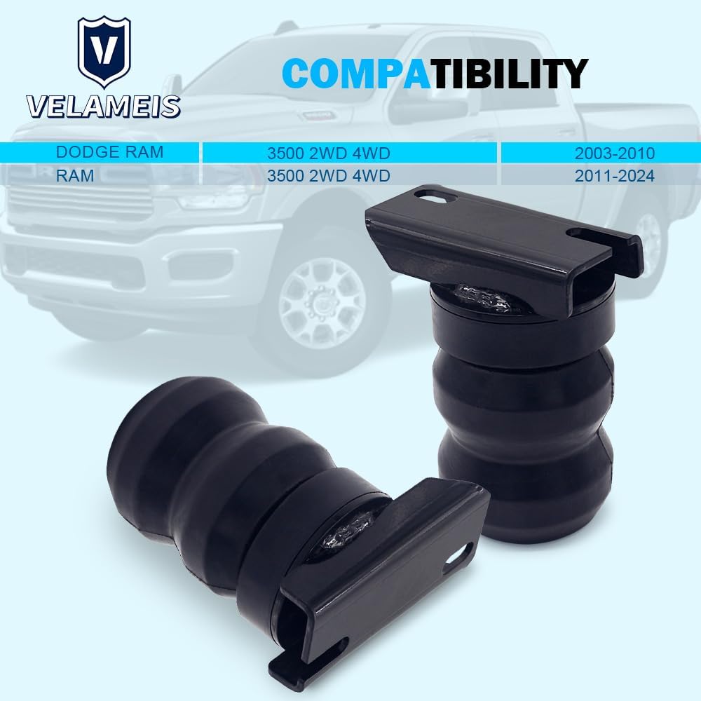 Rear Rubber Helper Suspension Spring Kits Compatible with 2003-2024 Ram 3500 RWD/4WD Pickups DR3500CA