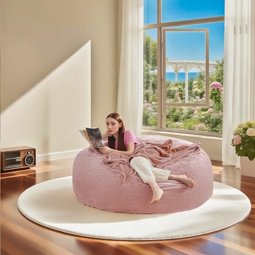 Image of Jumbo Bean Bag Chair for Adults，6FT，Bean Bags with Filler Included，Memory Foam Chair，Removable and Washable Flannel Cover, Suitable for Living Room, Bedroom and Dormitory. (Pink, 6 Foot)