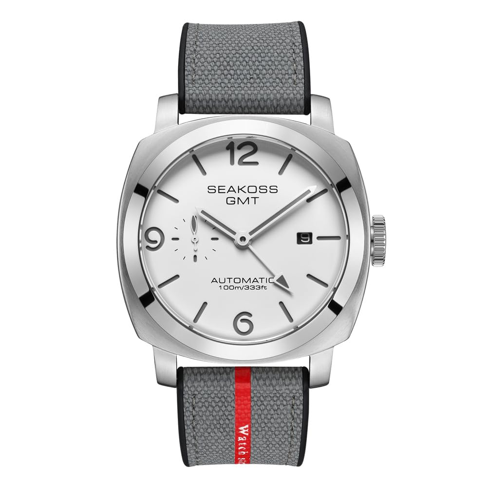 SEAKOSS GMT Uhren für Herren, automatisch, 45 mm, Datum, 10 ATM, wasserdicht, Möwe, ST2557, leuchtendes Edelstahl-Saphirglas, mechanische Armbanduhr, S8441