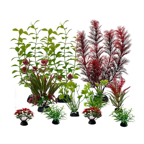 FENGQQKJ Aquarium Deko Aquarium Zubehör Aquariums Pflanzen Künstlich Wasserpflanzen Aquariums Miniteich Plastikpflanzen Fisch Tank Schildkröte Aquarien Dekorationen Rot Grün für Aquarien 10 Stück