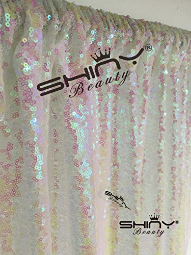 ShinyBeauty Sequin piedi fondale bianco 6,1 x 3 m