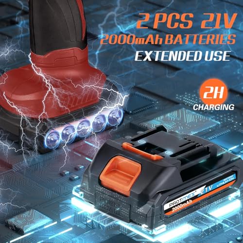Image of Protmex Cordless Car Buffer Polisher w / 2x2000mAh 21V Batteries, 6 Inch Car Buffer Waxer Kit, Car Polishing Machine w /Extra 18 PCS Attachments & 6 Variable Speed (Red)