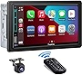 Double Din Car Stereo with HD IPS Screen, Carplay, Android Auto, Bluetooth, Mirror Link, AHD Backup Camera, Steering Wheel Controls, Subwoofer, AM/FM, 7' Car Radio Receiver