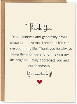 Friend Thank You Card, Friendship Appreciation Card, Thank You Gift for Friend with Kraft Envelope and Gold Seal Sticker