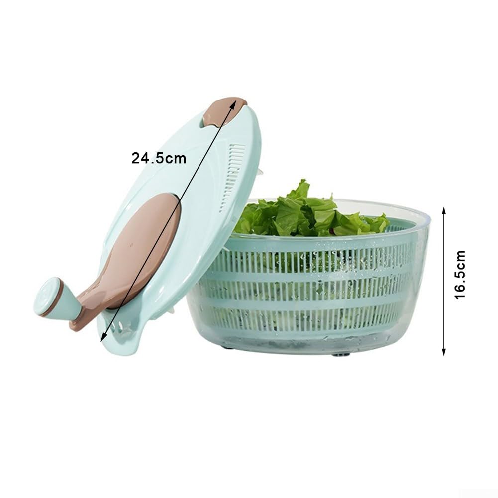 Centrifugador de ensalada con manivela, secador manual de verduras y cuenco de lavadora, deshidratador de lechuga eficiente para cocina, diseño medio transparente, base antideslizante, apto