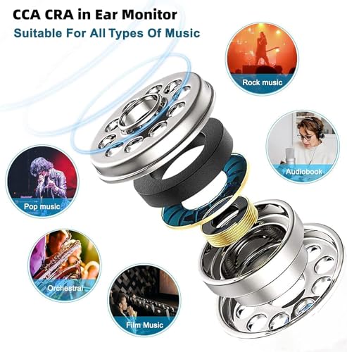 Image of CCA CRA in Ear Monitor Headphones, Ultra-Thin Diaphragm Dynamic Driver Super Bass Clear Sound Gaming Earbuds Wired IEM Earphones with Detachable Cable, in Ears for Singers Musician DJ Stage (White)