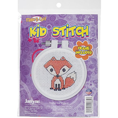 Janlynn Kid Stitch 11 Count Fox Mini Counted Cross Stitch Kit, 3-Inch