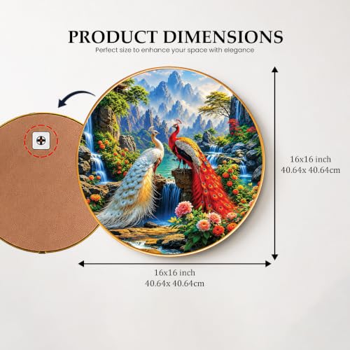 Image of PAINTINGMANTRA Pair of Peacocks Vastu Framed Wall Art Painting For Living Room, Waterfalls & Mountains Poster with frame for Wall, Decoration item for bedroom & Home, 16 Inch