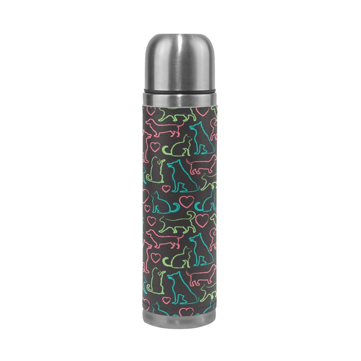 Taza de viaje de acero inoxidable con aislamiento al vacío, doble pared, a prueba de fugas, diseño personalizado impreso en piel auténtica, 500 ml