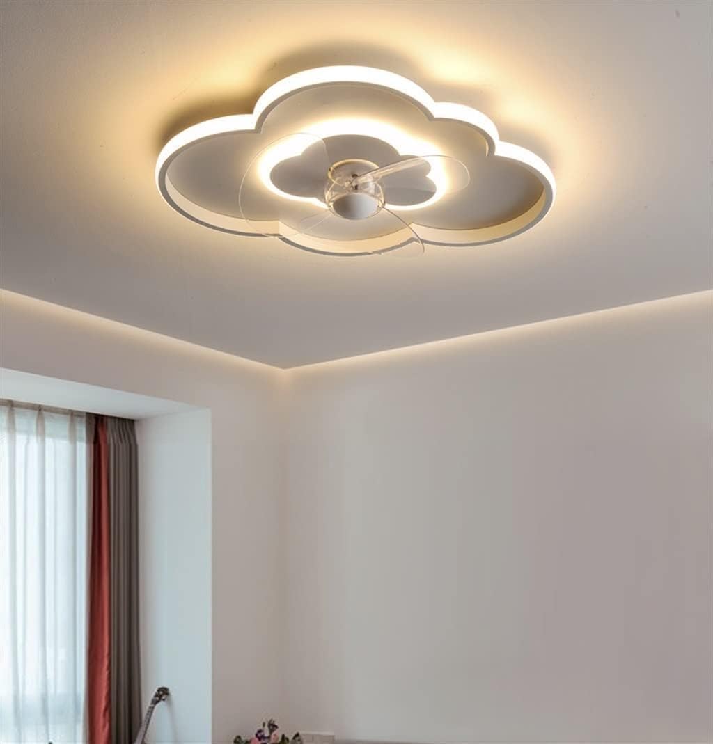 Nordic Creativity White Invisible Ceiling Fan Light Smart Ceiling Fan with Lighting Dimmable Wind Speed Silent Modern Cloud Ceiling Fan Lamp with Remote Timer Fan for Living Room Bedroom