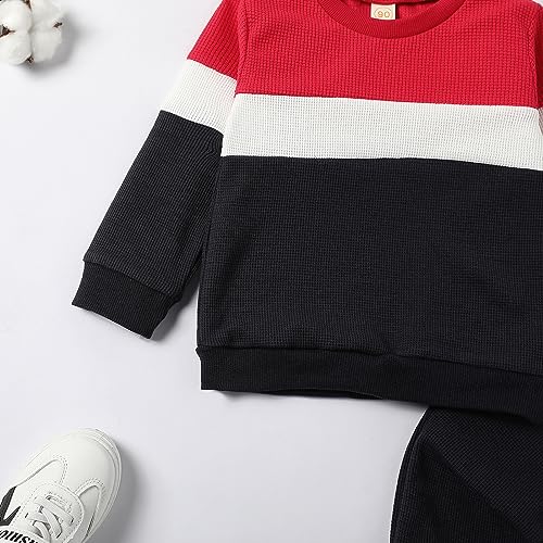 Image of Kid Toddler Boy Clothes Color Block Sweatshirt and Casual Pants 2Pcs Boys Fall Winter Outfits 1-5T