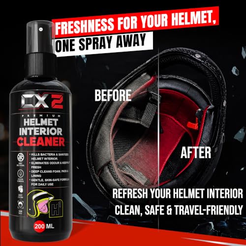 Image of CX2 Helmet Care Kit 2-in-1 - Helmet Visor Cleaner & Interior Cleaner Spray (200ml Each) | Anti-Bacterial, Anti-Odour, Quick Dry Formula | Removes Dirt, Sweat & Smell | Suitable for All Bike Helmets