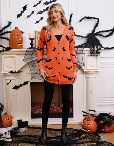Womens Halloween Long Sleeve Open Front Cardigan Casual Loose Cute Heart Knit Cardigans