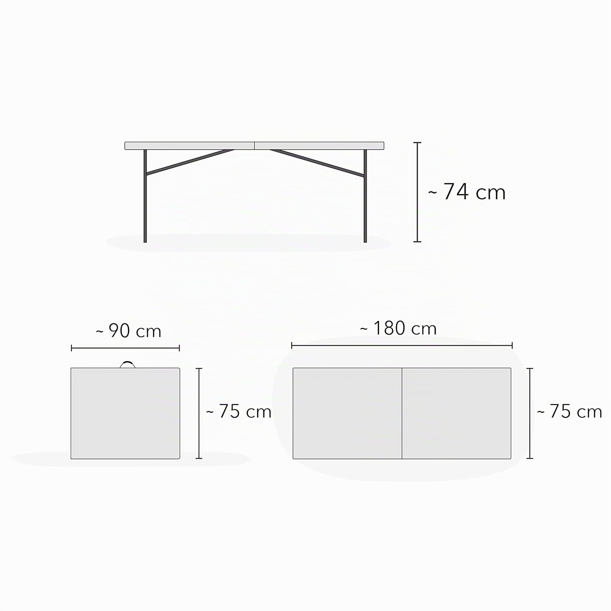 Tavolo Pieghevole da Giardino 180 x 75 x 74 cm Acciaio Verniciato a Polvere HDPE