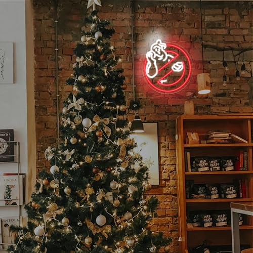 Image of Heliwey Bored Ghostbusters Neon Sign for Wall Decor, LED Neon Red Ghost Light for Bedroom, Party, Bar, Man Cave, Ghostbuster Decor for Holiday Game Room