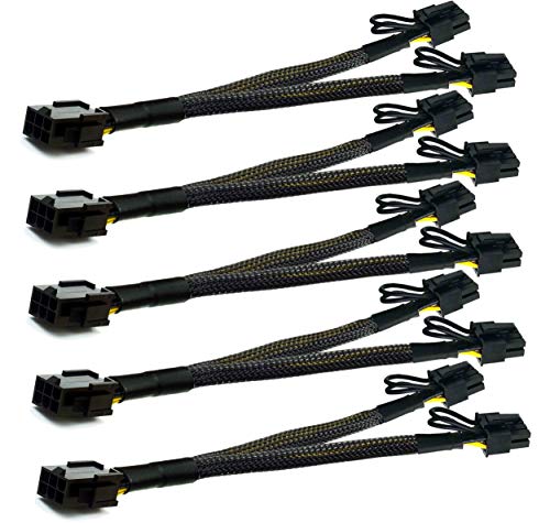 PCI-e 6 Pin to Dual PCIe 8 Pin (6+2) Graphics Card PCI Express Power Adapter GPU VGA Y-Splitter Extension Cable Mining Video Card Braided Sleeved Power Cable 9-inches 4 Pack +Bonus TeamProfitcom