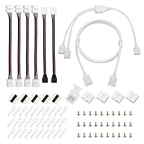 5050 4 Pin RGB LED Light Strip Connector Kit Waterproof With 10mm PBC LED strip Jumper Connectors, 2 Way LED RGB Splitter Cable, RGB Extension Cable, LED Light Strip Clips, Gapless Connectors