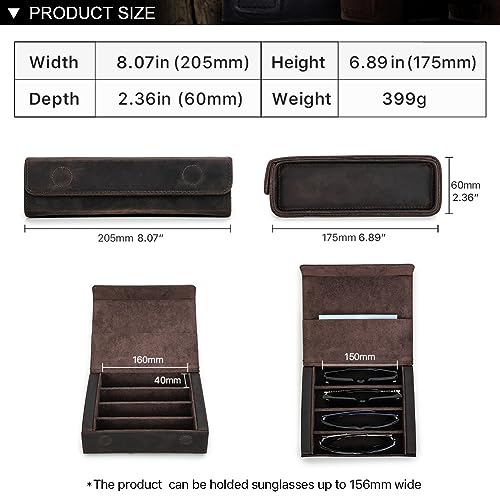 Image of CONTACTS Genuine Leather Sunglasses Travel Case Hard Eyeglasses Box Vintage Eyewear Holder Travel Accessories