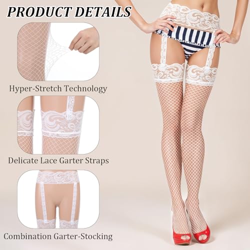 Fishnet Stockings for Women, Thigh High Fishnet Stockings, White Stocking for Women White Thigh High Stocking2