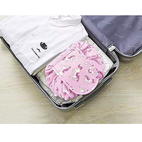 Image of Maharsh Women's Convenient and Waterproof Multifunction Portable Lazy Travel Cosmetic Storage Makeup Organizer Toiletry Bag with Drawstrings (Pink Horse)