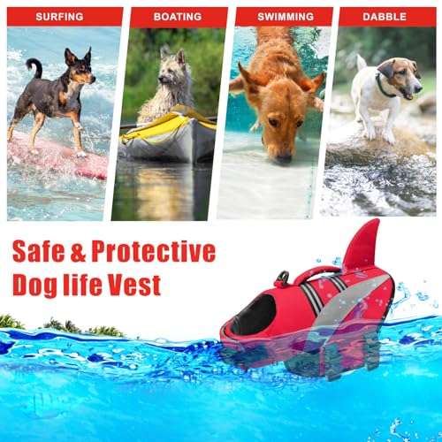 Oslueidy Rettungsweste für Hunde und Haie, hoher Auftrieb, Schwimmweste, Sicherheitsweste für Haustiere, Schwimmboot (Rot, M)