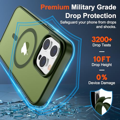 Image of SUPFINE Magnetic for iPhone 14 Pro Max Case (Compatible with MagSafe) (Military Grade Drop Protection) Translucent Matte Shockproof Phone Case,Cangling Green