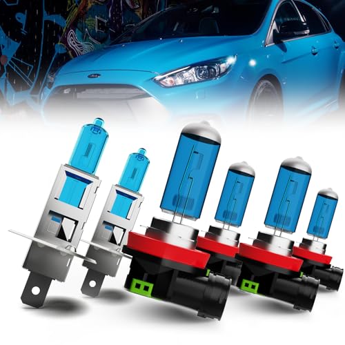 Image of Headlight Bulbs Compatible With Ford Focus 2012-2018, H1 High Beam + H11 /H8 /H9 Low Beam + H11 /H8 /H9 Fog Lights Halogen Light Bulb Combo, Super Bright 6000K White, Plug and Play, Pack of 6