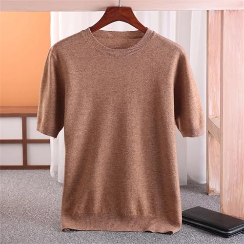 Alloaone Men's Round Neck Wool Short Sleeved Pullover Vest Solid Color Knitted Half Sleeve Sweater4