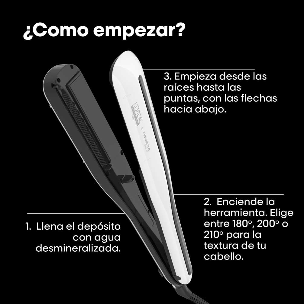 L’Oréal Professionnel, Plancha de Pelo Profesional con Tecnología a Vapor, para un Cabello Liso y Ondas Naturales, Enchufe Europeo, Color Blanco, Steampod