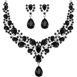Hicarer Bridal Teardrop Cluster Crystal Jewelry Set for Women Necklace Earrings Wedding