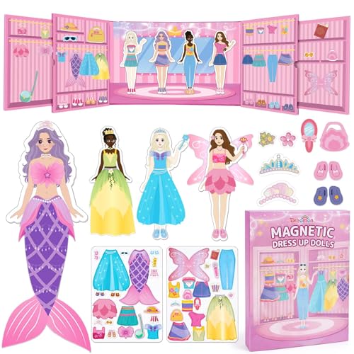 Dreamon Magnetic Dress Up Dolls for Girls 42PCS Princess Mermaid Fairy Ballerina Papper Dolls Dress Up Games Kit Travel Game Airplane Activities Toys Birthday Gifts for Toddler Girls Ages 3 4 5 6 7