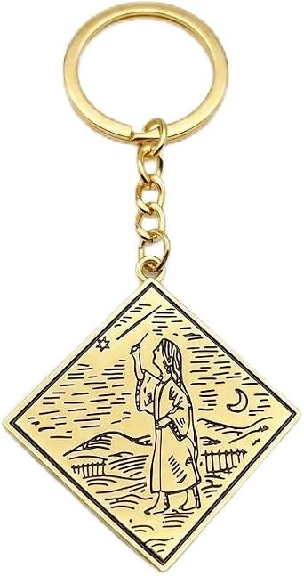 Stargazer Sorceress Keychain, Solid Zinc Alloy Deep Engraved Vintage Charm, Antique Bronze Dark Fantasy Collectible for Keys Backpack, Medieval Gaming Gift Accessory