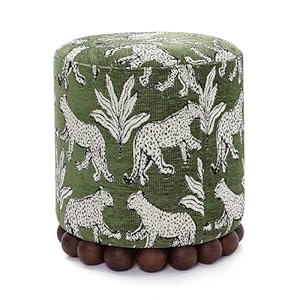 Tov Furniture Dex Olive Green Leopard Jacquard Ottoman
