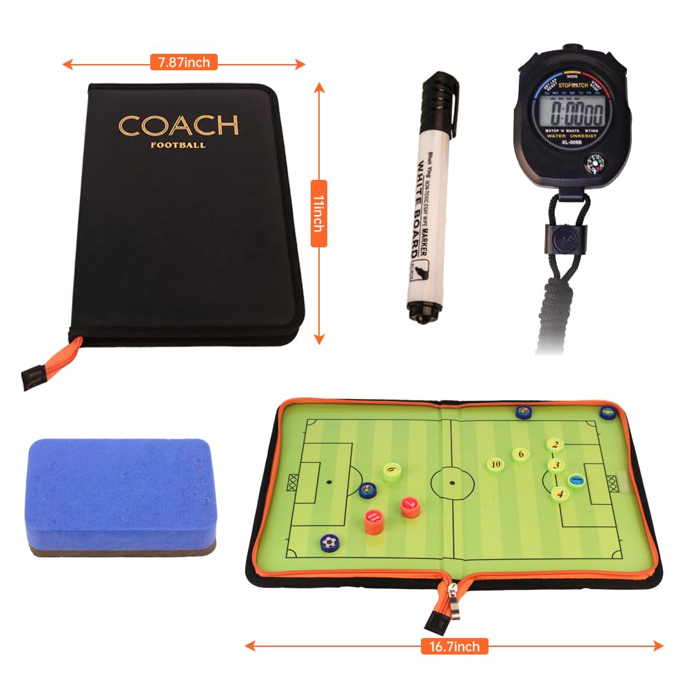 Lavagna Tattica Calcio,Magnetica Allenatore di Board Portatile con Timer,Gomma,Spazzola,Lavagna Calcio per Insegnare e Formazione,Coach Board per Organizzazione Giocatori Tattiche e Strategie