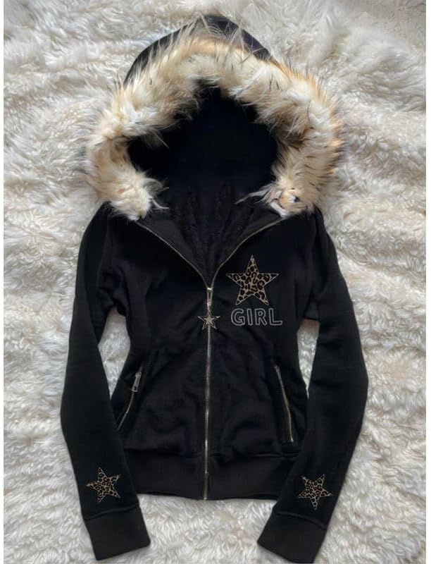 RICHTRUE Y2k Fur Zip Up Hoodie Women Teen Girls 2000s Preppy Clothes Grunge Vintage Sweatshirt Fall Winter Streetwear Jacket - Image 5