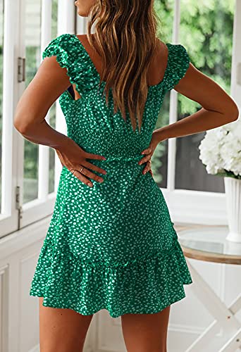 Image of Womens Summer Floral Sundress Ruffle Sleeve Sweetheart Short Mini Dresses | Sun Dress, Sexy, Flowy, Print, Smocked Waist, Western Boho, Beach, Date Night, Country Concert