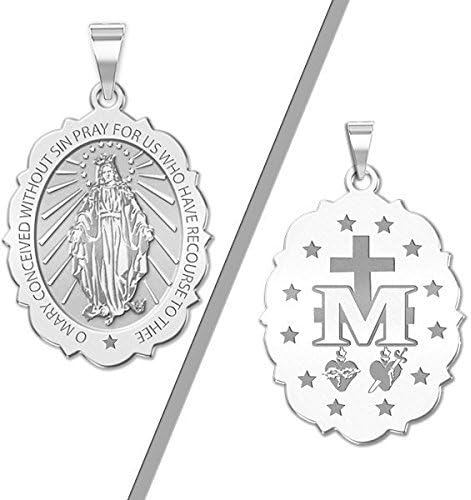 PicturesOnGold.com Miraculous Medal Scalloped Oval - 3/4 Inch X 1 Inch- Sterling Silver - Image 2