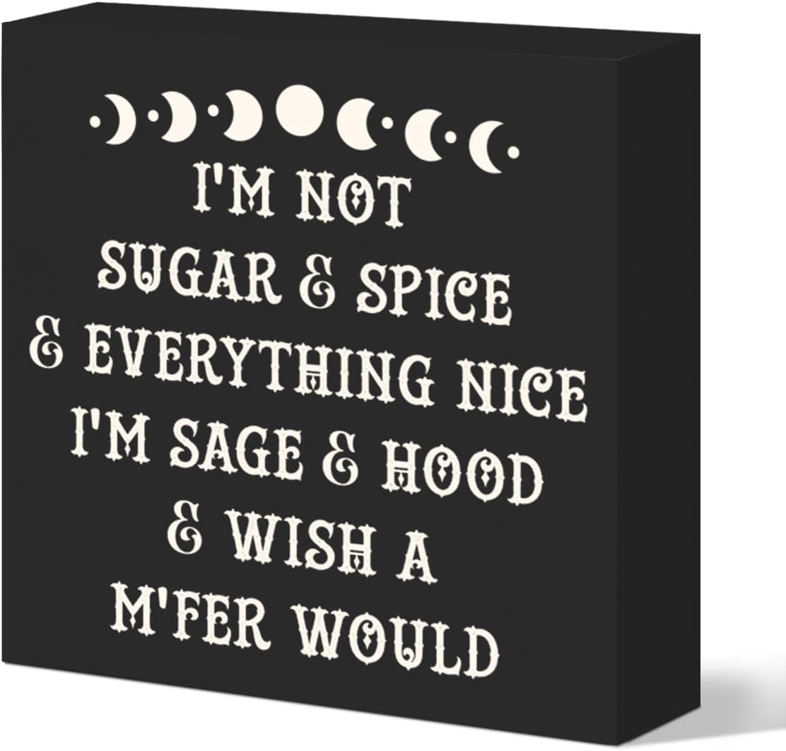 7x7 Inch Moon Phase Box Sign, Gothic Witch Decor Quote Plaque