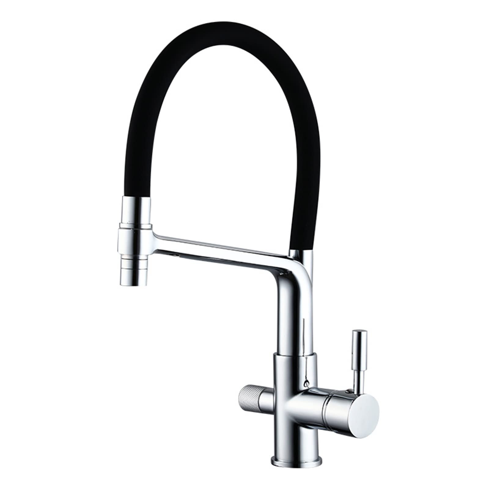 MXXQRHF Kitchen Faucet with Drinking Water Filter Tap, 360° Swivel Kitchen Sink Faucet with Dual Function Pull Down Sprayer, Brass Dual Handle Cold and Hot Water Mixer Tap,Black (Size : Cromo)