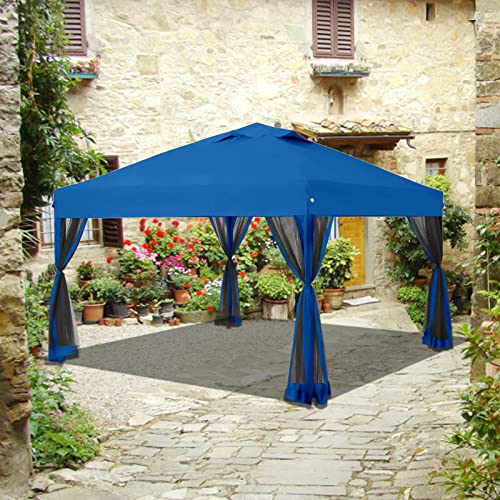 Crown Shades 10X10 Pop Up Canopy Outside Canopy With 4 Removable Nettings With Door,Patented One Push Tent Canopy With Wheeled Bag, Bonus 8 Stakes And 4 Ropes And 4 Weight Bags, Blue #TOP5