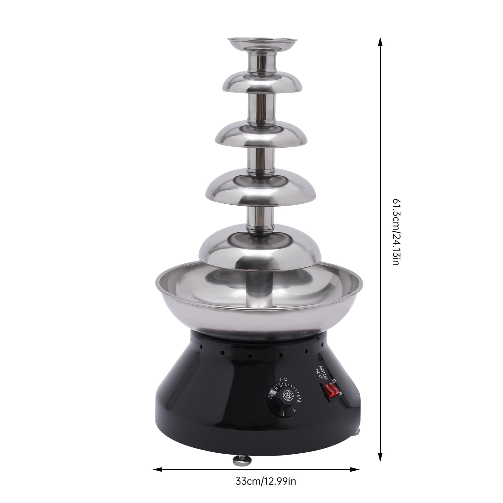 Torre 5 Animale 7 lb Grande Capacità In Acciaio Inox Fontana Di Cioccolato Caldo Commerciale Fonduta per Celebrazioni di Nozze Grandi Partiti Nero
