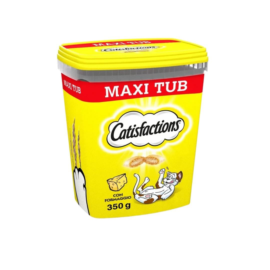 Snack para gatos Catisfactions Mega Tub, snack para gatos adultos y cachorros con sabor a queso | paquete de 350 gramos