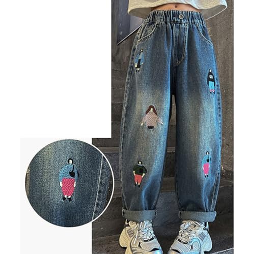 Girls Plus Size Jeans Cute Back to School Clothes Teen Girls Baggy Embroidery Graphic Trousers High Waist Denim Pants2
