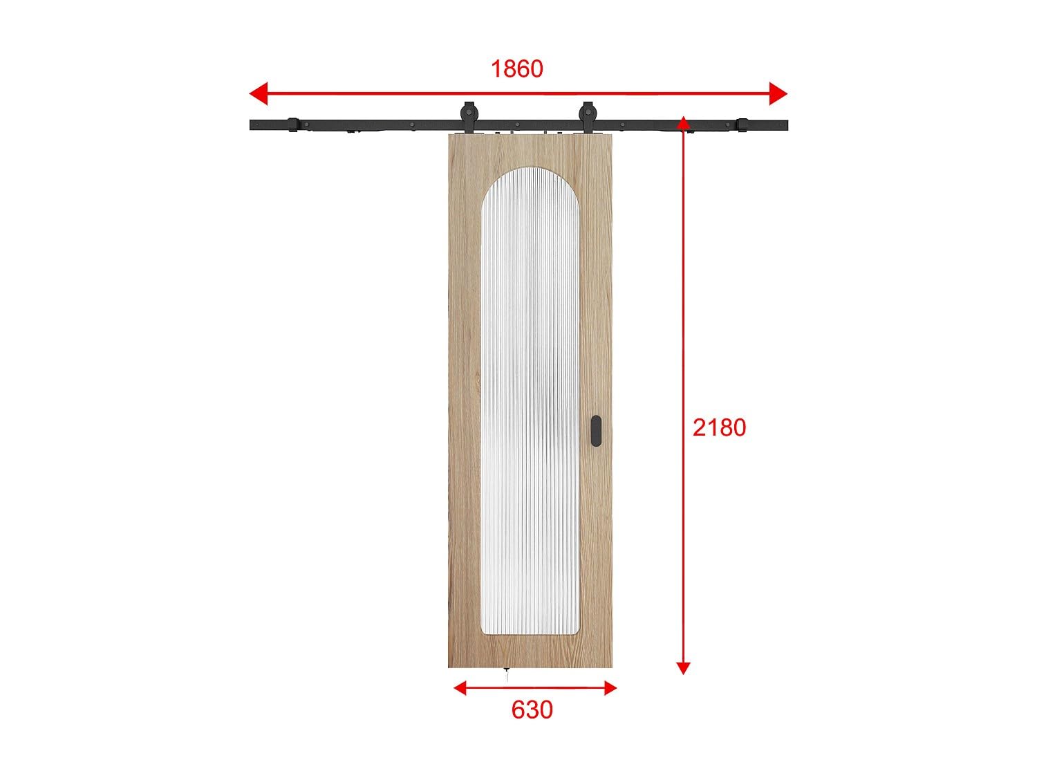 Vente-unique - Puerta corredera con sistema de aplique de madera y MDF - arco natural claro y cristal templado estriado - 205 x 63 cm - ODEZA