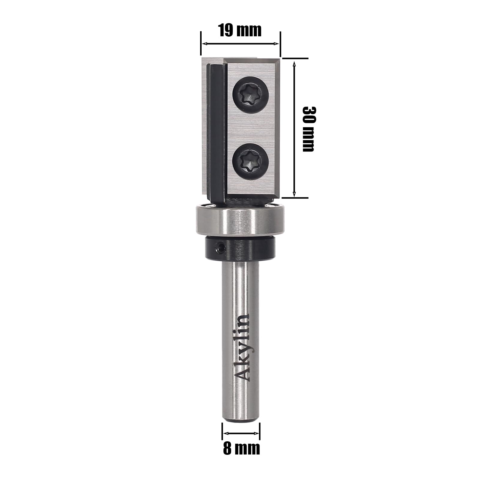 Fraise à Affleurer à Plaques Réversibles - Tige 8 mm, Lame Carbure Interchangeable 4 Côtés, Roulement à Billes - Pour Traitement des Bords en Bois
