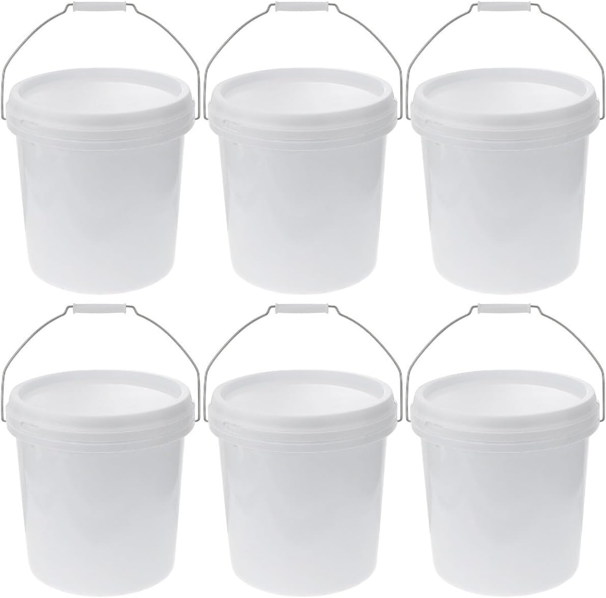 BESTOYARD White Plastic 1.5 Gallon Bucket with Handle and Lid All Purpose Pail Food Storage Bucket Containers for Art Paint Water Crafts Projects Garage Organization, 20.8X20.8cm