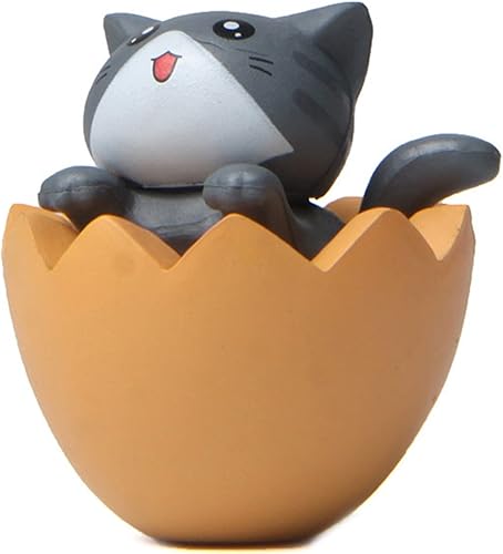Walbest Lindas figuras de gato para decoración de escritorio, figuras miniatura de gato en huevo, figuritas coleccionables de cáscara de huevo para