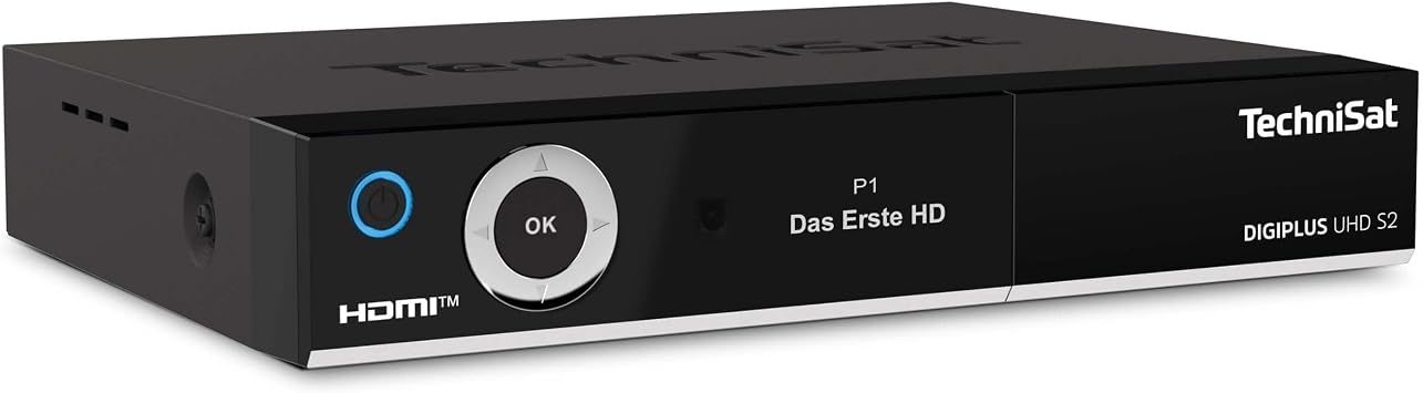TechniSat DIGIPLUS UHD S2-4K Satellite Receiver with Alphanumeric Display and Twin Tuner DVB-S/DVB-S2, HEVC, H.265, PVR Recording Function, WLAN, LAN, CI+, USB, OLED Black