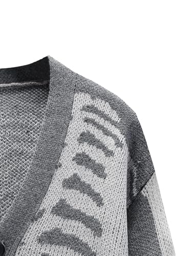 Arssm Men Skeleton Cardigan Sweater Oversized Fall Graphic Long Sleeve Knit Y2K Button Down V Neck Sweater Outwear3