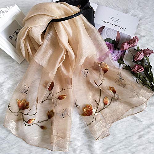 Foulard en soie de mûrier sauvage brodé pour femme, grand châle fin et étole élégante brodée